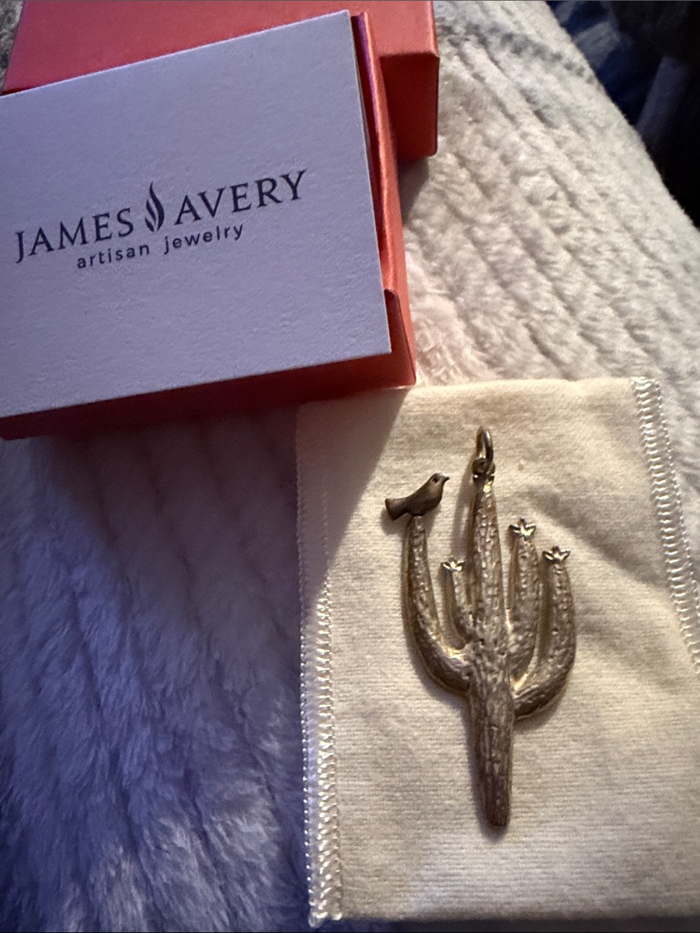 Vintage, retired and rare James Avery Bronze Cactus Pendant with Bird Accent